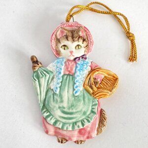 1983 Beatrix Potter Mrs Ribby Kitty Cat Ceramic Schmid FW Christmas Ornament Vtg